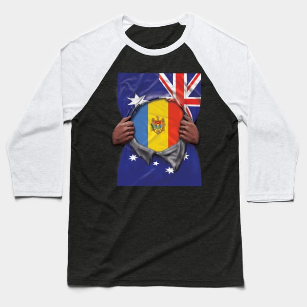 Moldova Flag Australian Flag Ripped - Gift for Moldovan From Moldova Baseball T-Shirt by Country Flags